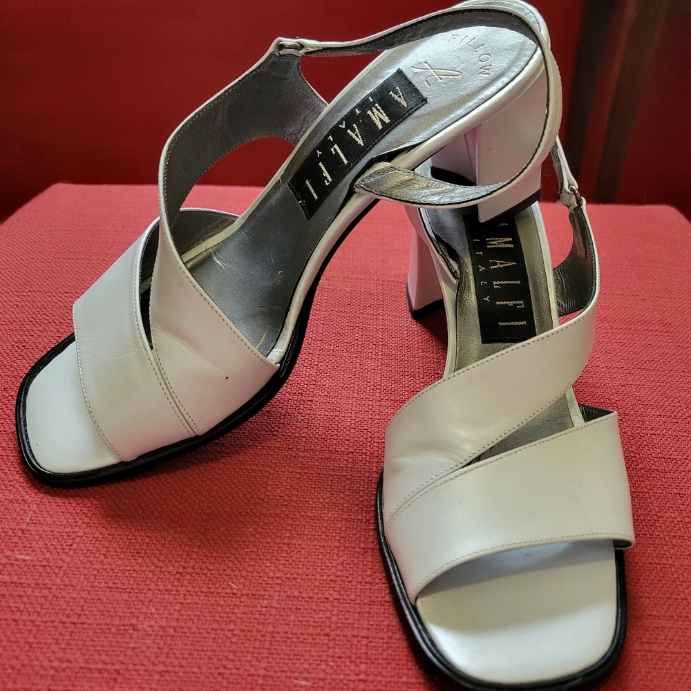 Amalfi size 7 women's 3" block heel sandals pearlescent white - Picture 5 of 7